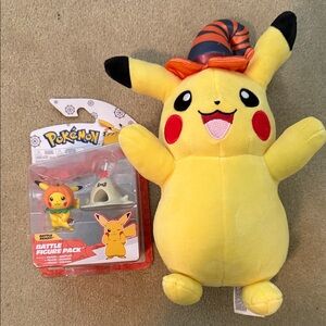 Pokemon Pikachu Plush with Halloween Hat and Battle Pack